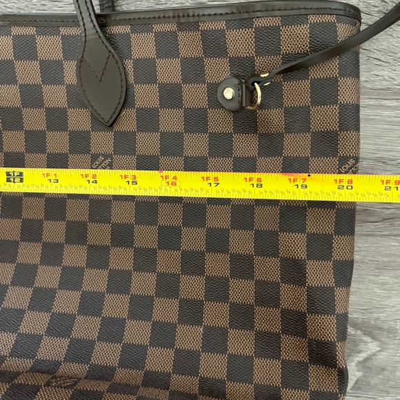 Louis Vuitton Neverfull MM Damier Ebene Canvas Tote Bag Red Interior - Picture 9 of 12